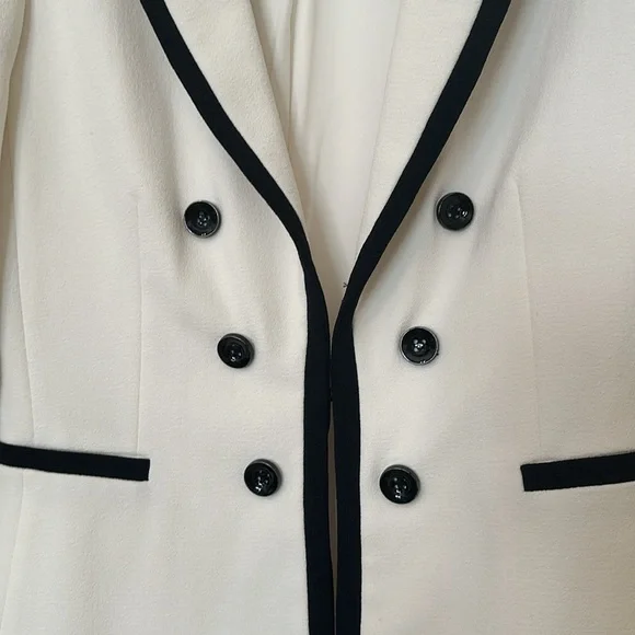 Tahari off white w/ black trim long blazer. Not too long. - Picture 3 of 3